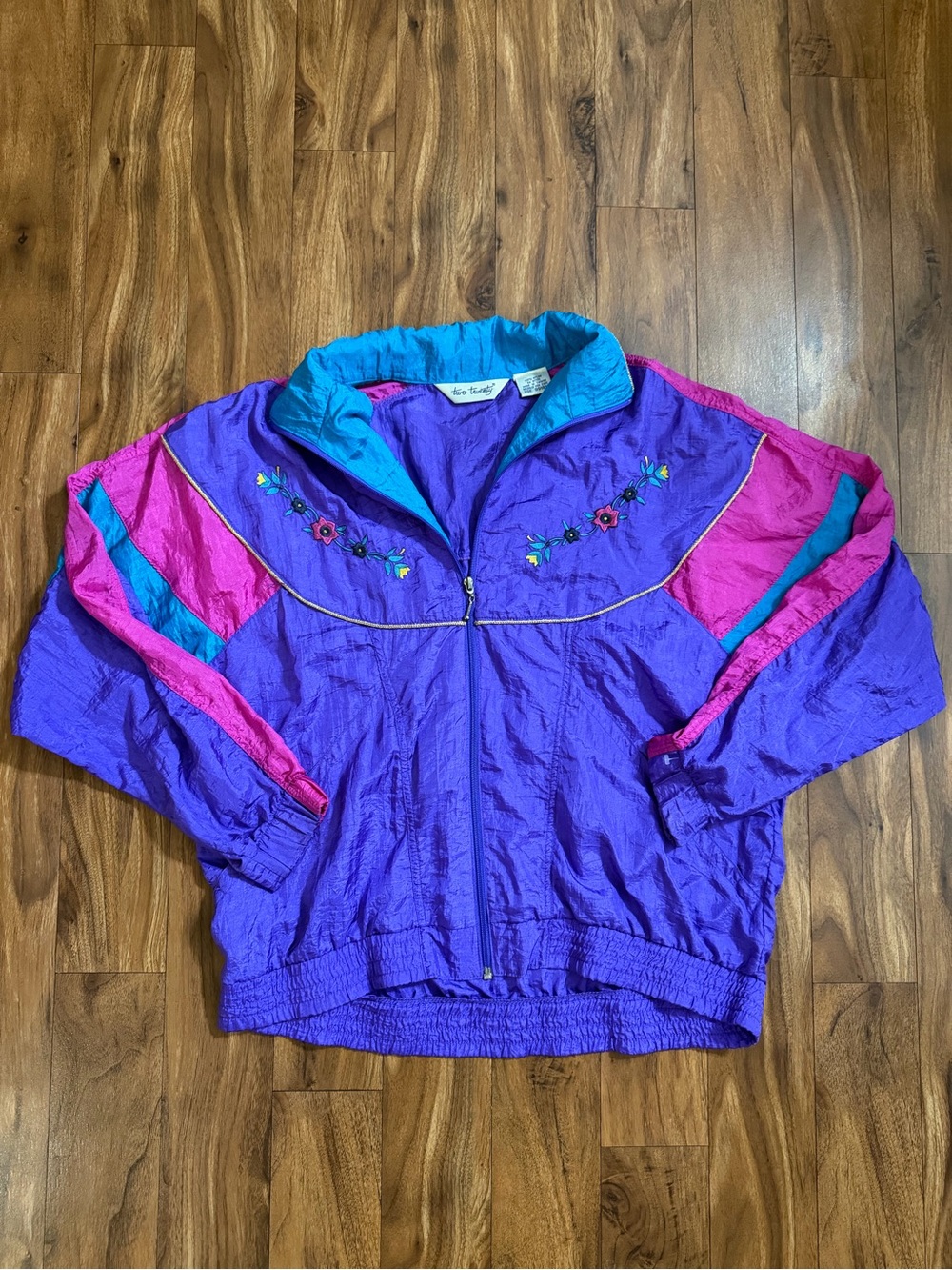 Twenty Purple Bomber Jacket with Teal and Pink Accents